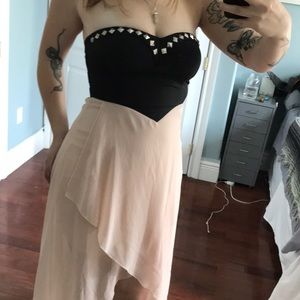 Black and pink strapless dress with studs